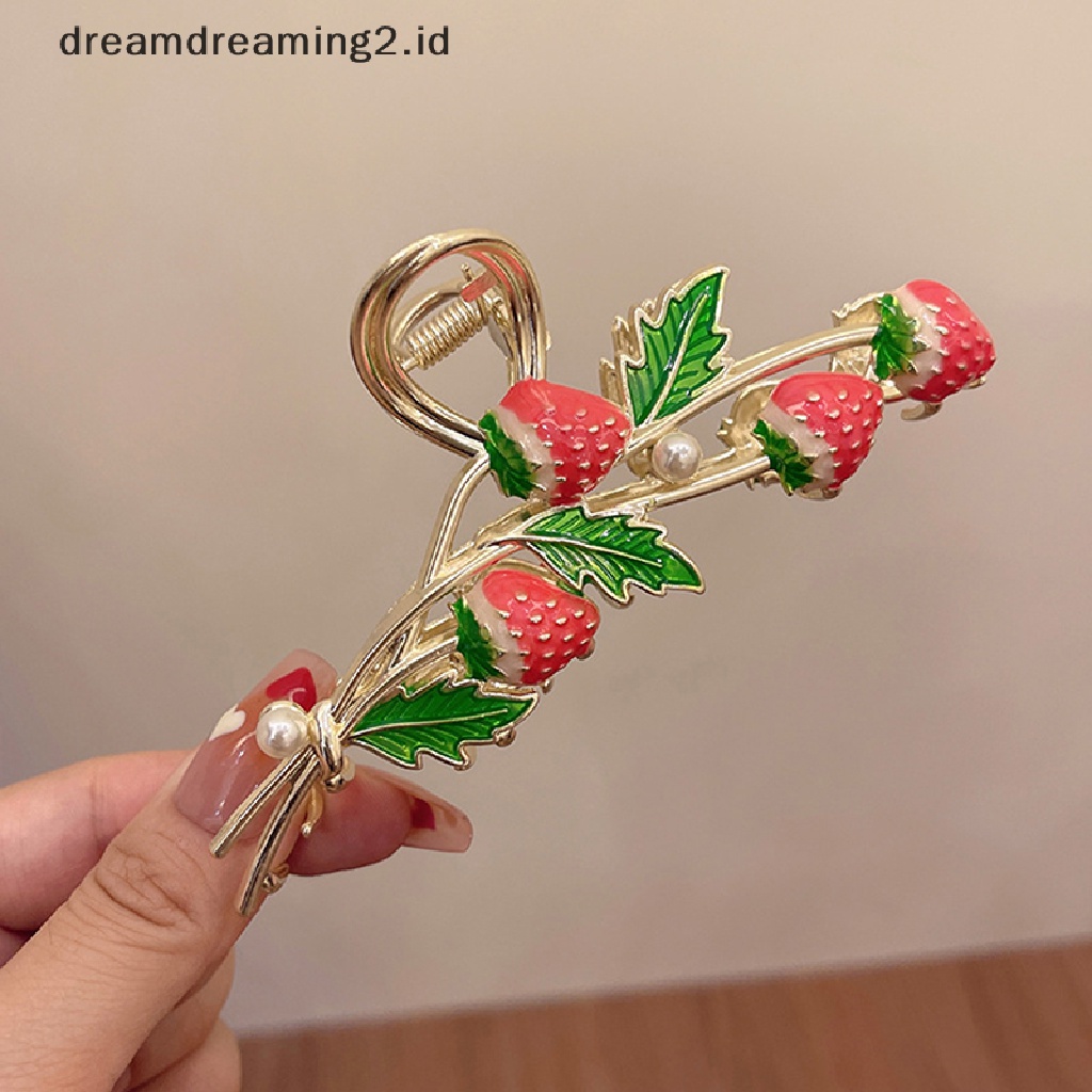 (dream) Korea Baru Strawberry Grab Clips Wanita Elegan Metal Crab Hair Clip Aksesoris Rambut Cewek Hairstyle Membuat Aksesoris//