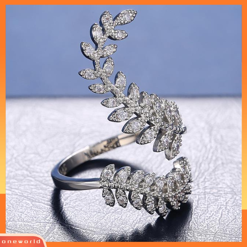 [EONE] Knuckle Ring Warna Silver Anggun Pembukaan Bentuk Daun Adjustable Pernikahan Jari Cincin Hadiah