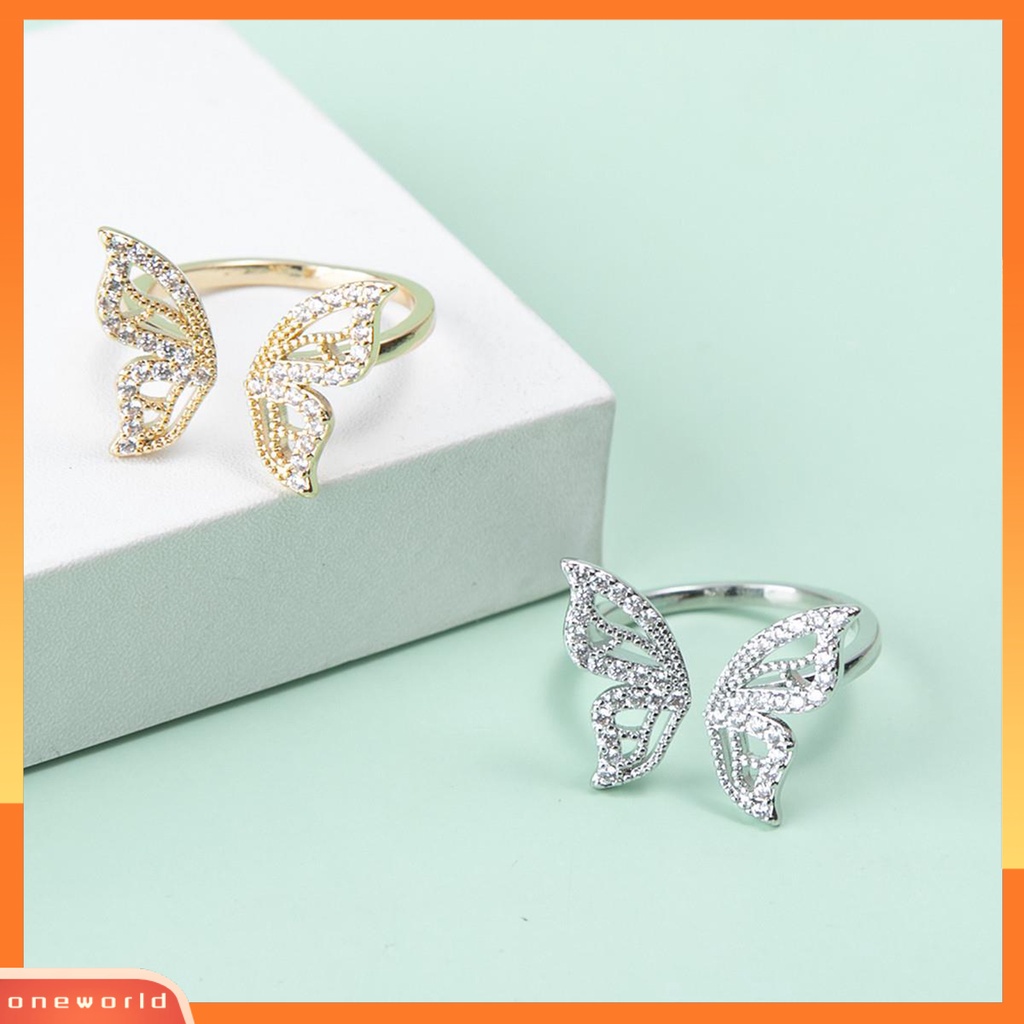 [EONE] Wanita Cincin Geometris Berlian Imitasi Mengkilap Hias Sparkling Adjustable Opening Hias Hadiah Butterfly Knuckle Ring Charm Perhiasan Untuk Pacaran