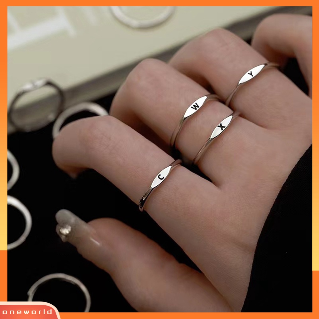 [EONE] Fashion Cincin Huruf Inggris Ukiran Pengerjaan Halus Elektroplating Hypoallergenic Permukaan Halus Menghias Elegan Fashion Minimalis Midi Cincin Bulat Wanita Perhiasan