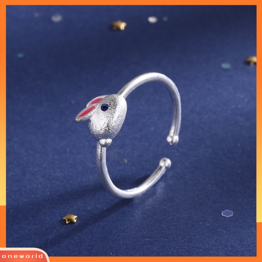 [EONE] Wanita Cincin Manis Glasir Cubic Zirconia Tergabung Adjustable Desain Pembukaan Dekoratif Hadiah Tahun Baru Kelinci Lucu Jari Telunjuk Cincin Hewan Perhiasan Aksesori Busana