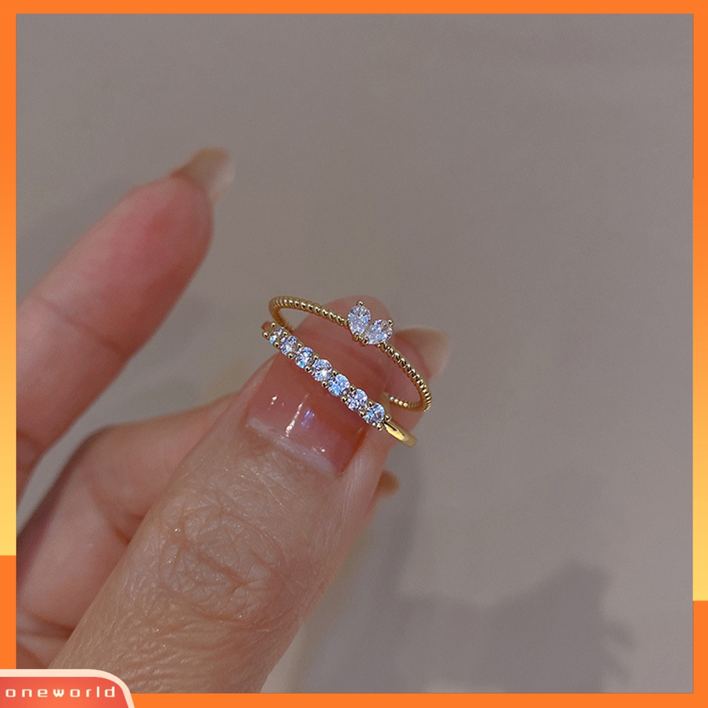 [EONE] Wanita Cincin Pembukaan Minimalis Elegan Mewah Emas Berlian Imitasi Tertanam Cinta Hati Jari Cincin Fashion Perhiasan