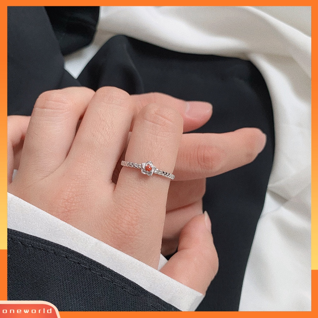 [EONE] Finger Band Adjustable Shiny Polishing Charming Flower Decor Dress Up Copper Light Mewah Cubic Zirconia Pasangan Terbuka Cincin Fashion Perhiasan