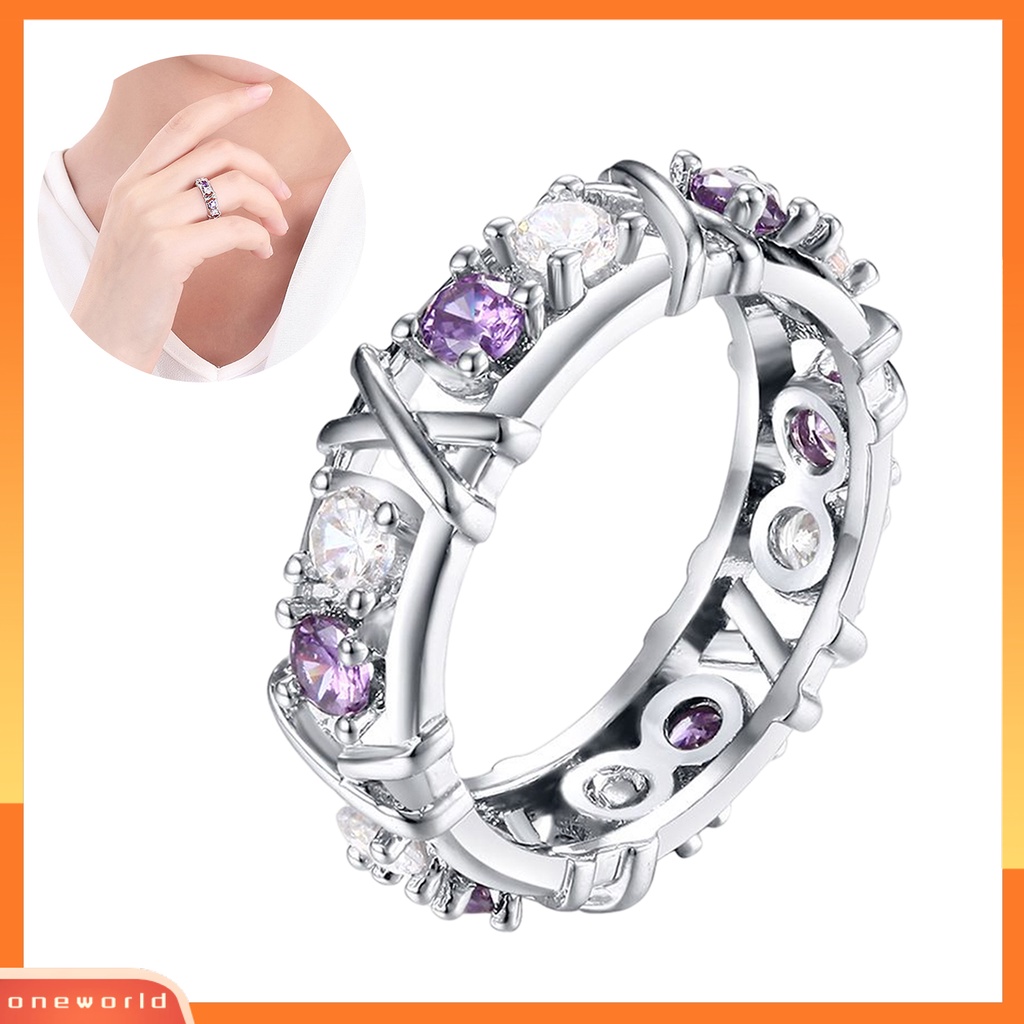 [EONE] Cincin Berlian Imitasi Mengkilap Bersilang Ladies Crossover Two-tone Zircons Ring Pasokan Pesta