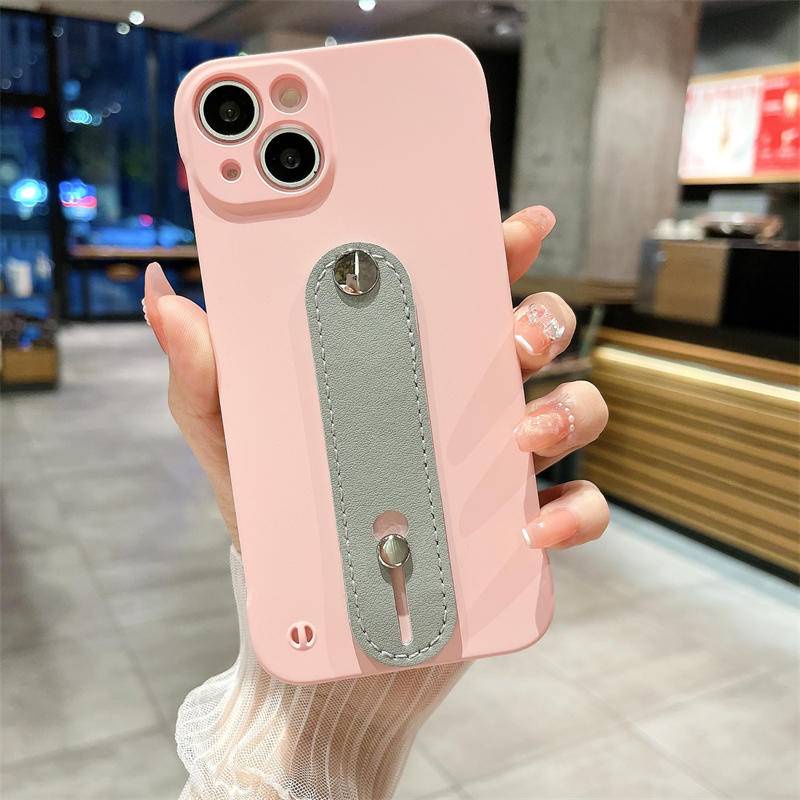 IPHONE Slim Frameless Leather Wrist Strap Holder Phone Case Untuk Iphone14 13 12 Pro MAX Plus Sarung PC Keras Tahan Guncangan Untuk Iphone11