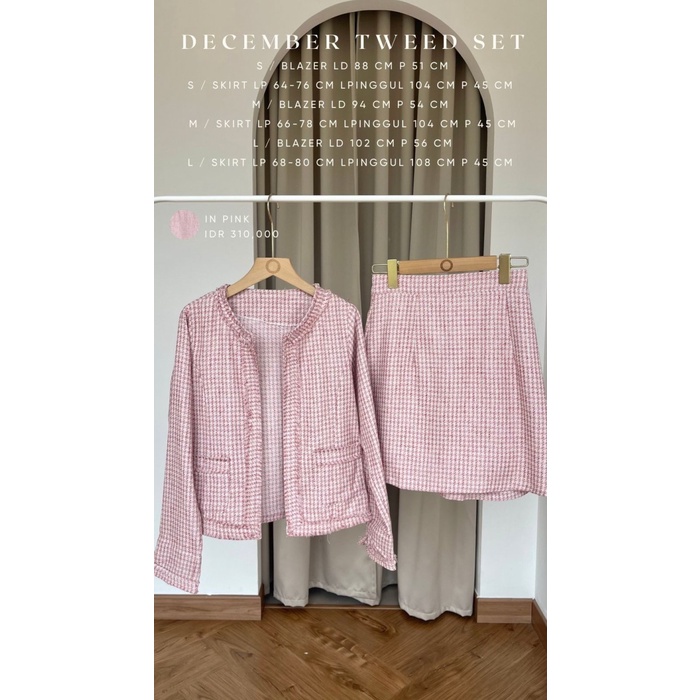 DECEMBER TWEED SET  BLAZER + SKIRT  - PINK, M