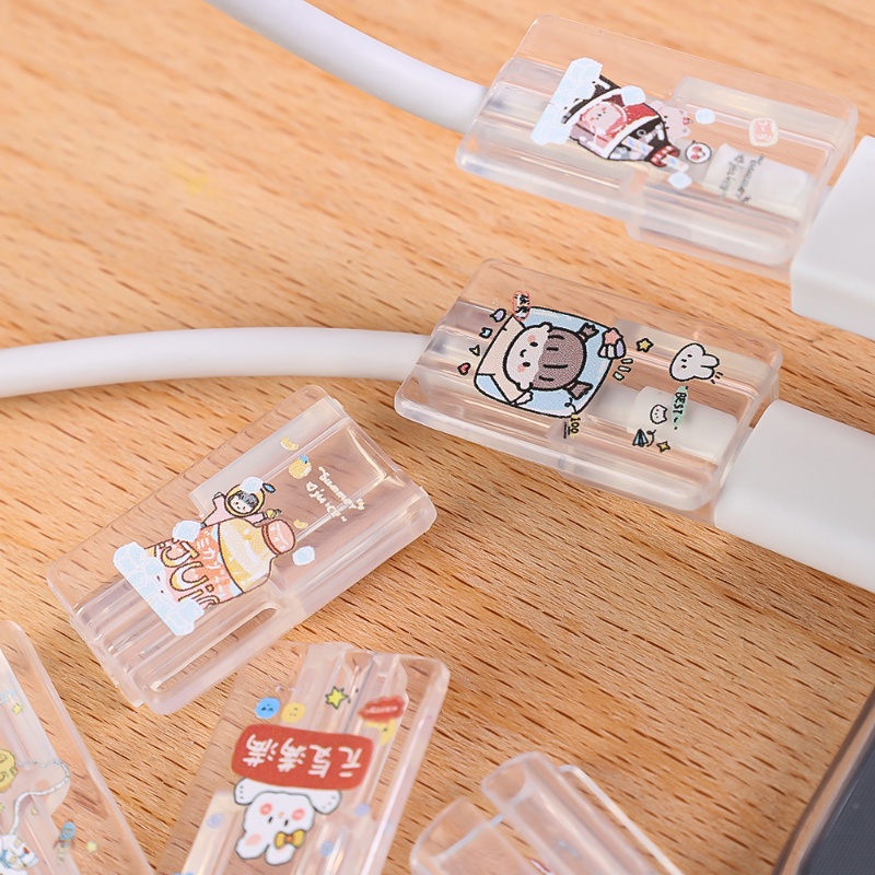 Pelindung Klip Penahan Kabel Ponsel Ringkas Transparan TPU Anti Putus Kreatif Kartun Gaya Cable Biter Kompatibel Untuk iPhone Kabel Data