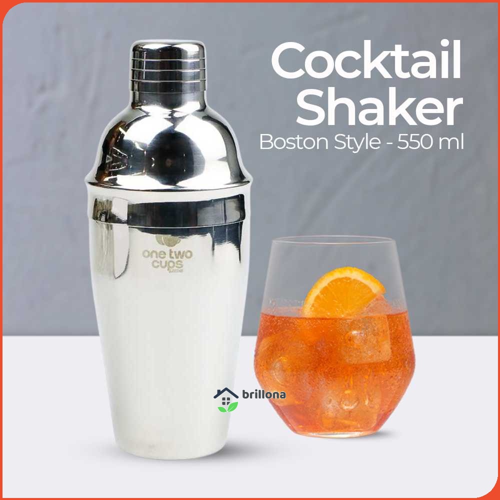 One Two Cups Cocktail Shaker Bartender Boston Style Stainless Steel - JJ60048