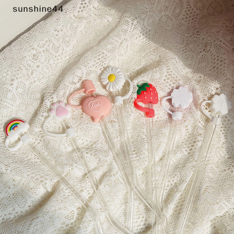 Sunshine Steker Sedotan Silikon Dapat Digunakan Kembali Kedap Udara Minum Debu Cap Cangkir Aksesoris Kartun Colokan Tips Cover Cocok Untuk 6-8mm Sedotan Cup ID