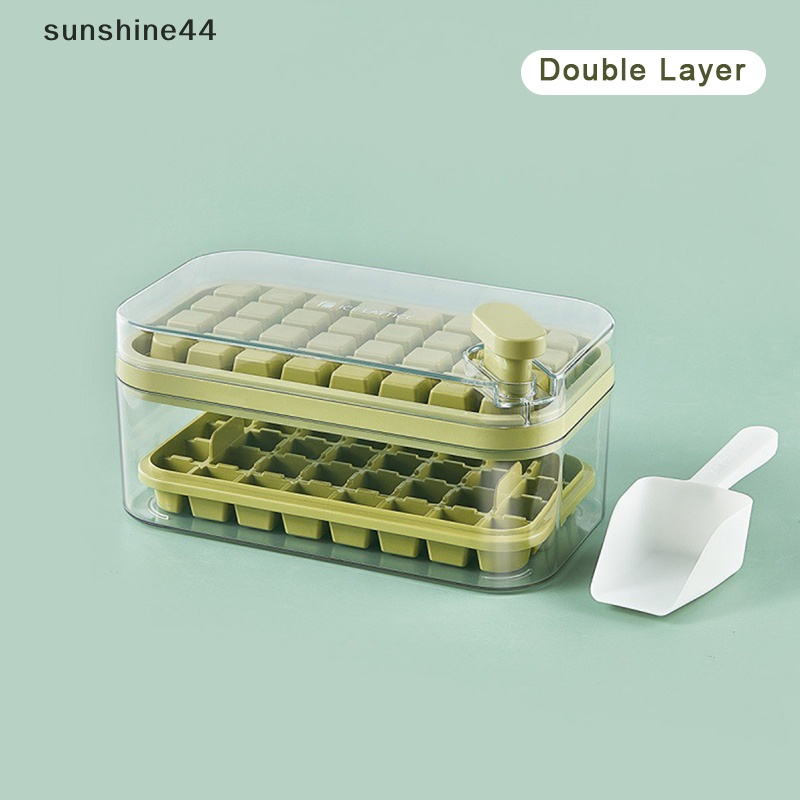Sunshine 1Pc Cetakan Es Tipe Tekan Satu Tombol Kotak Plastik Ice Cube Maker Ice Tray Mold ID