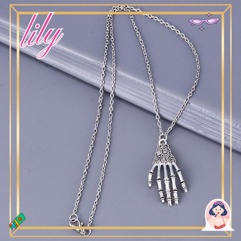 Lily Tengkorak Tangan Kalung Hadiah Punk Perhiasan Aksesoris Rantai Panjang Wanita Pria Liontin Necklaces