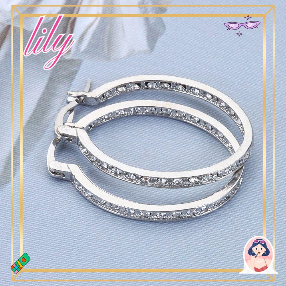 Lily 1pasang Anting Hoop Pesta Anniversary Emas Perak Mewah Sparkle Drop Juntai