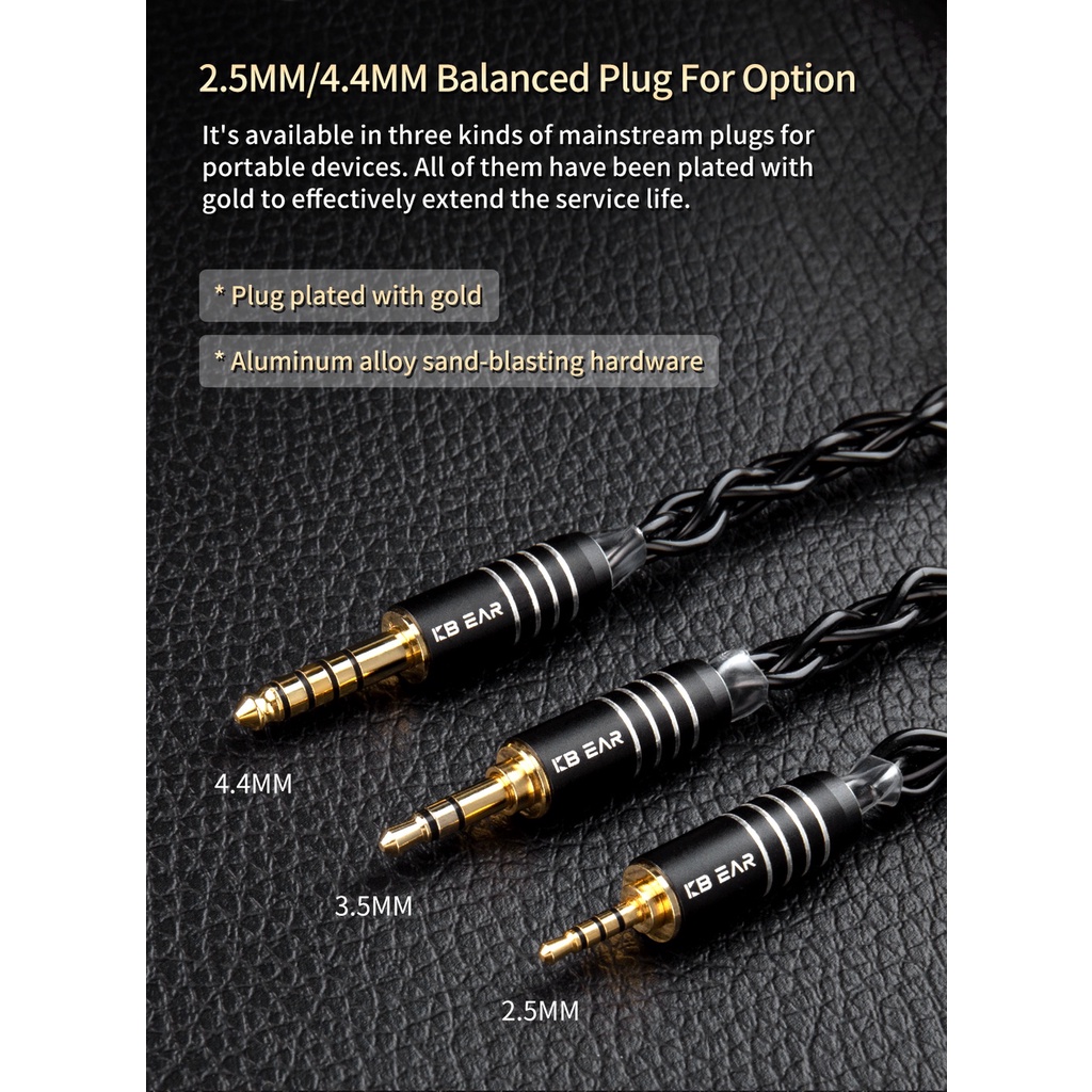 Kbear Kabel Earphone Blade Hitam 4core Furukawa C2200 Brass Alloy Earbuds Cable 2.5/3.5/4.4mm Dengan 0.78mm/MMCX Konektor Line