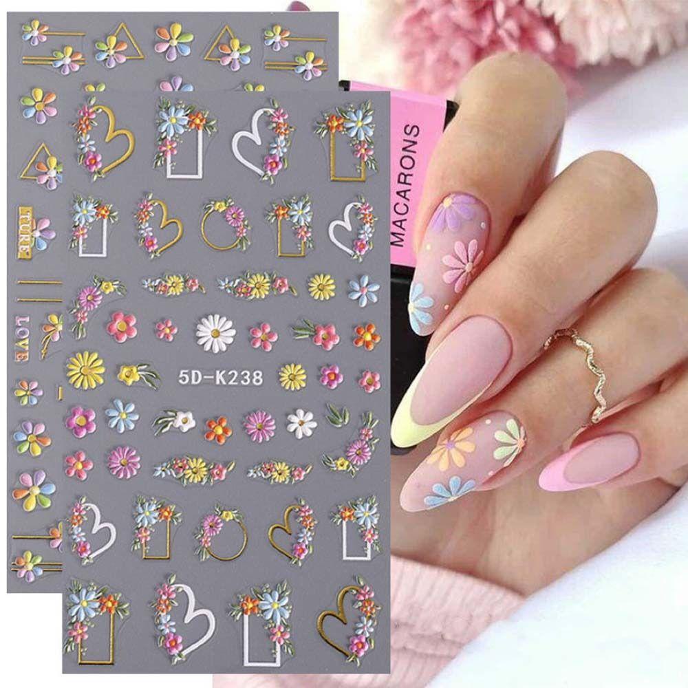 Needway Bunga Stiker Kuku Fashion 5D Relief Musim Semi Self Adhesive Nail Dekorasi