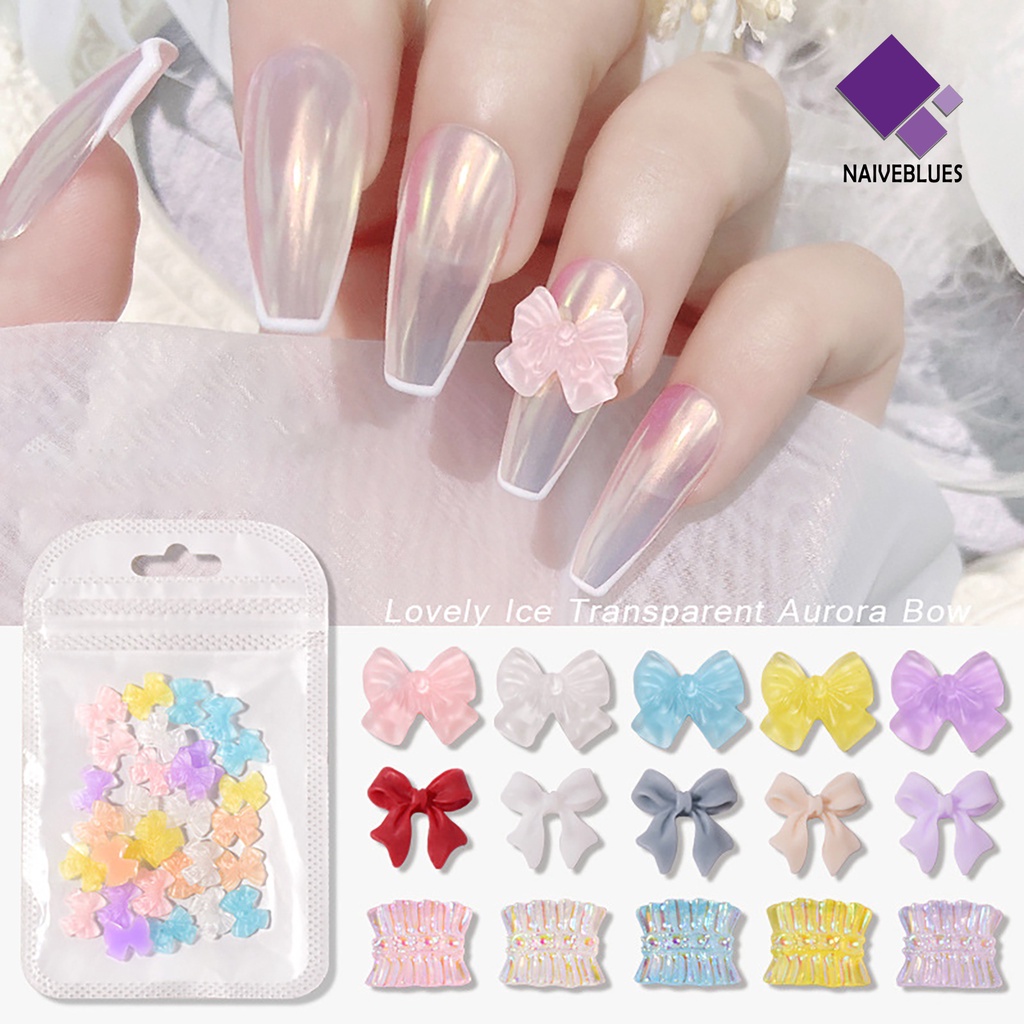 [naiveblues] 30pcs/set Kuku Busur Berlian Imitasi Mudah Ditempel 3D DIY Manicure Butterfly Untuk Kecantikan