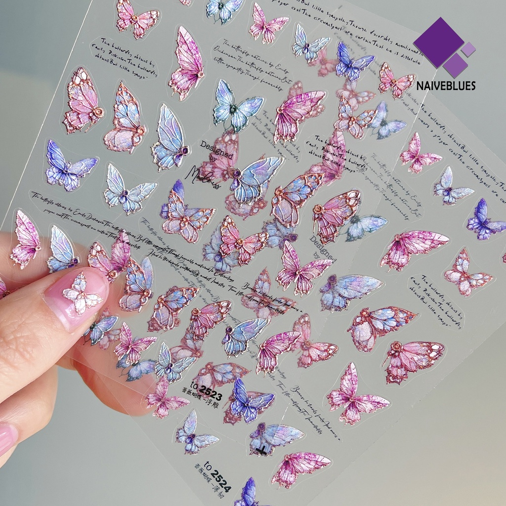 [naiveblues] 1lembar Stiker Kuku DIY 5D Butterfly Nails Manicure Stickers Untuk Salon
