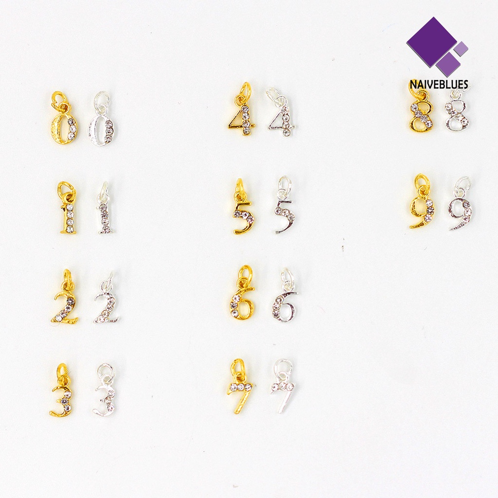 [naiveblues] 10pcs Liontin Kuku 0-9 Angka Menjuntai Pesona Kuku 3D Berlian Imitasi Alloy Nail Art