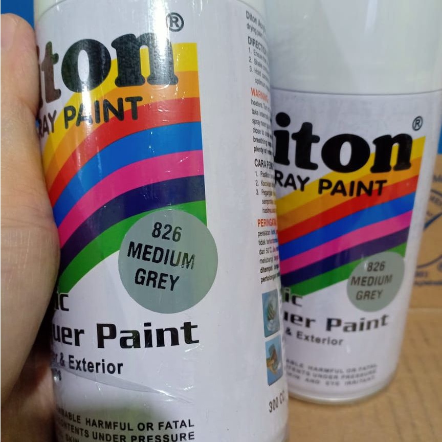 SOLID COLOURS DITON Spray Paint Acrylic Lacquer Paint Pilox Pilok Cat Semprot - 826 MEDIUM GREY / ABU ABU MUDA (300cc / 300ml)