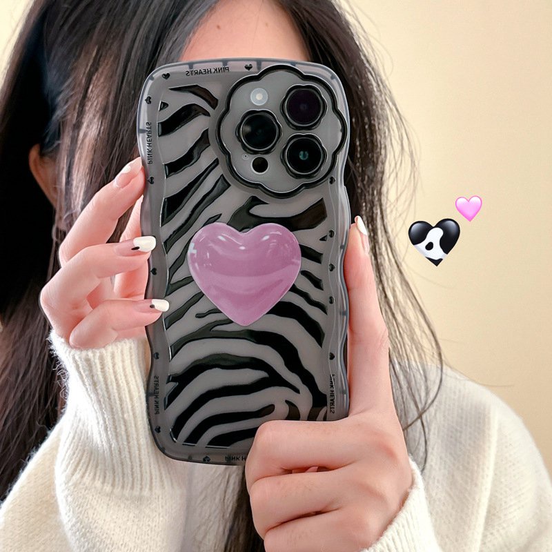 【Flower Camera】Zebra Pattern Pink Love Soft TPU Case HP iP iPhone 11 12 13 14 Pro Max 7 8 + Plus SE 2020 X XS XR Max Black Clear FTD Casing Apple