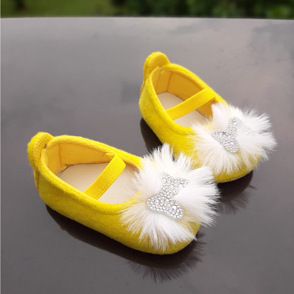 TOKOERS PRP07 Sepatu baby bayi prewalker 1_12 bulan motif Pita Kupu kupu bahan bulu lembut