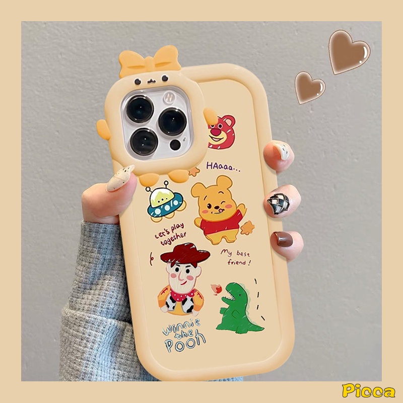 IPHONE Casing Ponsel Lensa Monster Kecil Ikatan Simpul 3D Lucu Kompatibel Untuk Iphone11Xr 7Plus 6s 6 8 7 Plus14 12 13 11 Pro Max XS Max X SE 2020 Cute Toy Story Winnie The Pooh Soft Back Cover