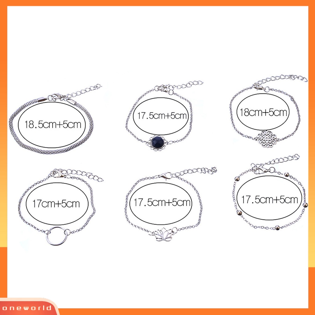 [EONE] 6pcs/set Wanita Gelang Set Bentuk Bunga Hollow Out Perhiasan Multi Bentuk Tangan Rantai Set Untuk Hadiah
