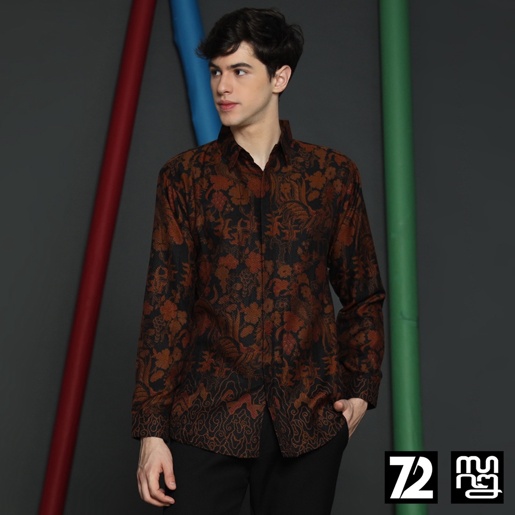 KEMEJA BATIK PRIA Dobby Lengan Panjang Slimfit Slim Fit Leandre Warna Hitam 723559 Cap 72 - Baju Kemeja Atasan Pakaian Setelan Batik Pria Cowok Laki Laki Remaja Keluarga Kantor Lengan Panjang Modern Slimfit Slim Fit Premium Kekinian