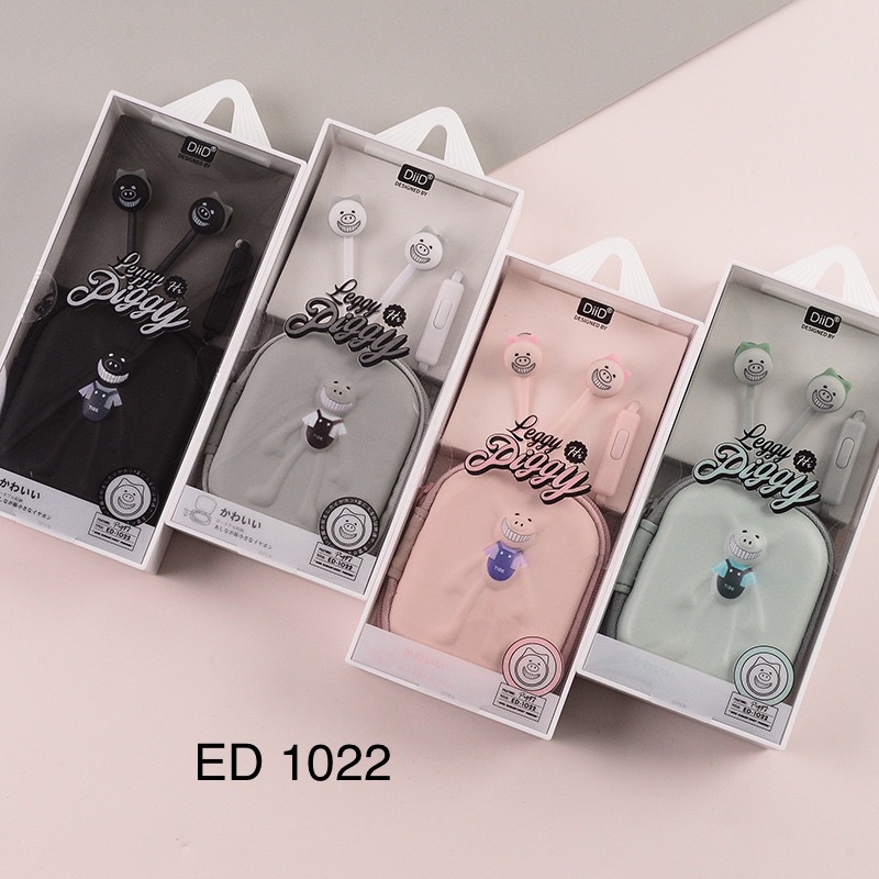 [ ED 1022 ] Set Headset Earphone motif lkarakter  LEGGY PIGGY / + Wadah Earphone