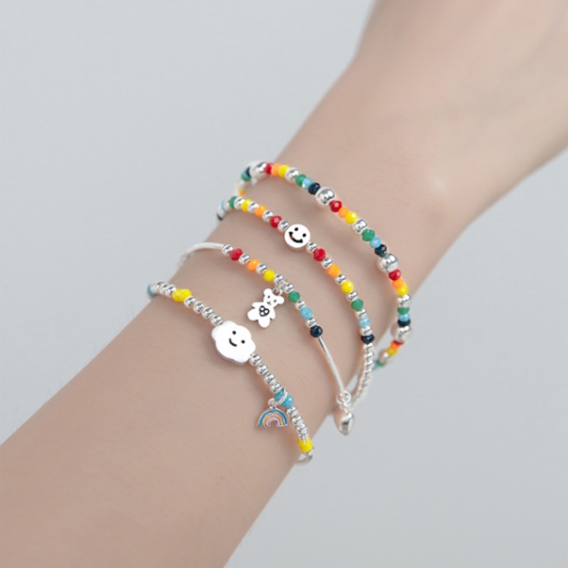 We Flower Gelang Rantai Manik-Manik Warna-Warni Pelangi Elastis Gaya Korea Untuk Wanita