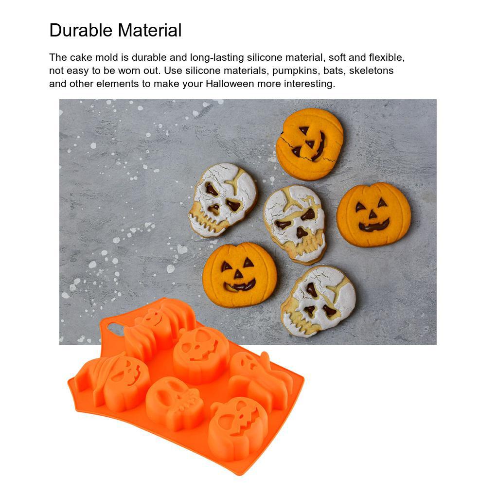 Halloween Cetakan Kue Silikon 6kisi Labu Kelelawar Bentuk Tengkorak Cetakan Alat Membuat Dapur Cupcake Dekorasi