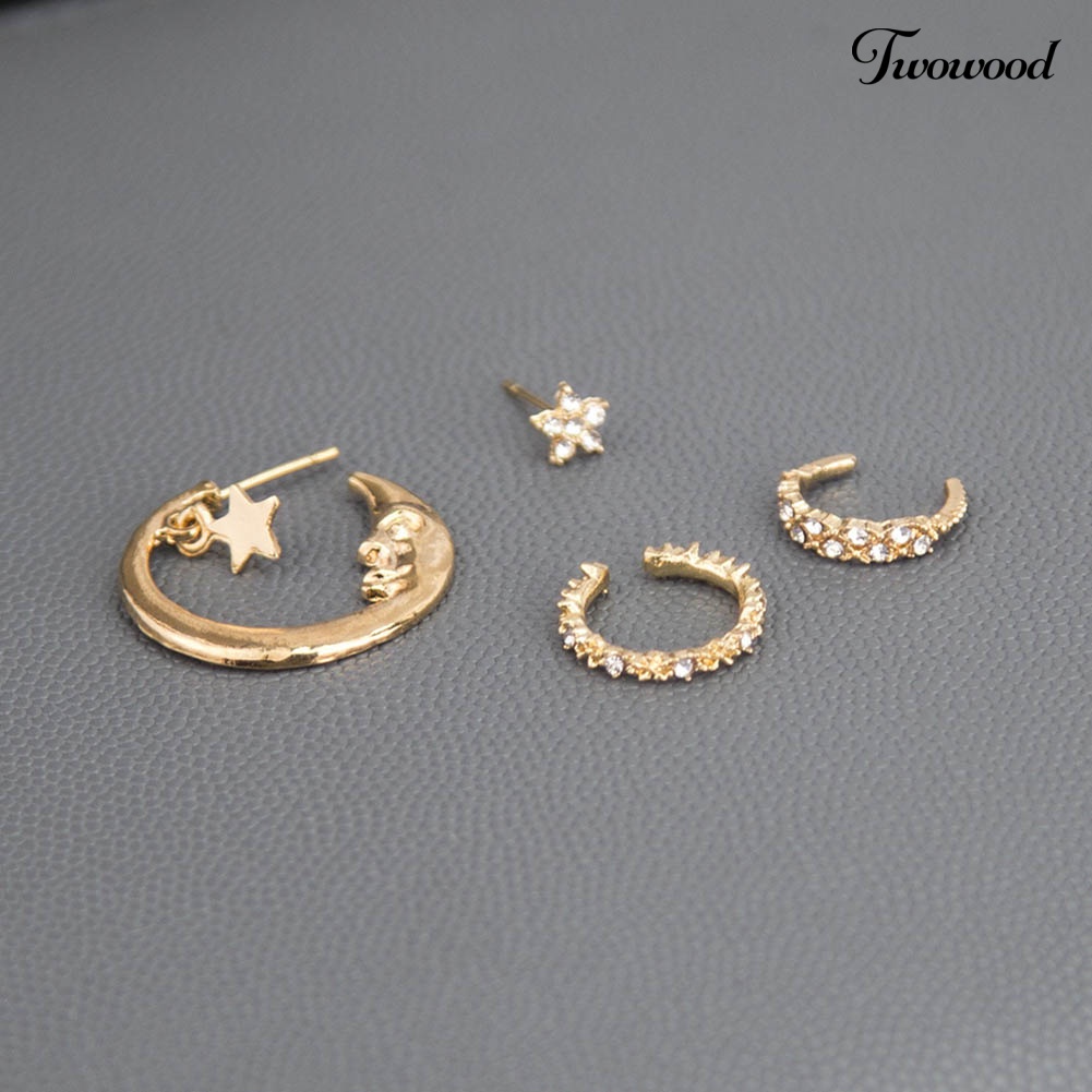 Twowood 1/4Pc Wanita Mutiara Imitasi Rantai Berlian Imitasi Ear Stud Cuff Clip On Earrings Jewelry