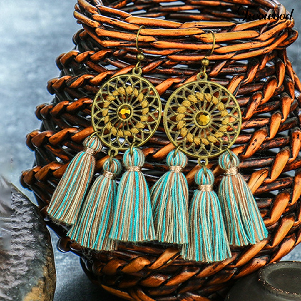 Twowood 1pasang Anting Drop Perhiasan Pernikahan Gaya Bohemian Handmade Wanita Anting Berpohon Untuk Pesta