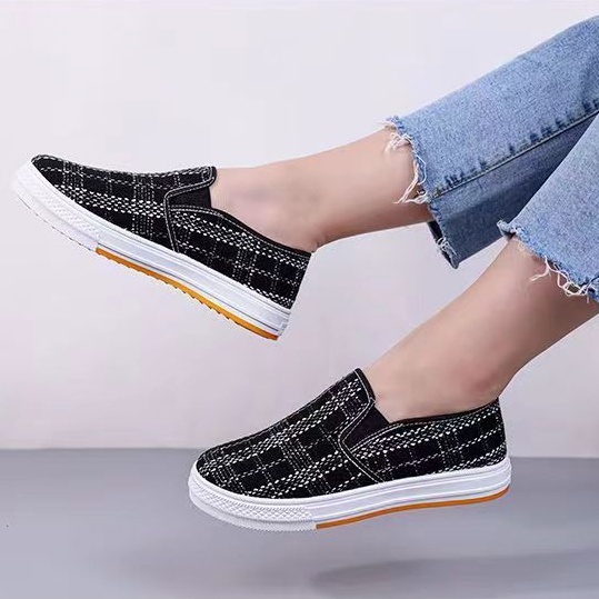 𝐄𝐁𝐒 ✅ COD SEP026 (Tanpa Kotak) Sepatu Sneakers Wanita Hitam Putih Kasual Model Korea Fashion Casual Sport Olahraga Import COD