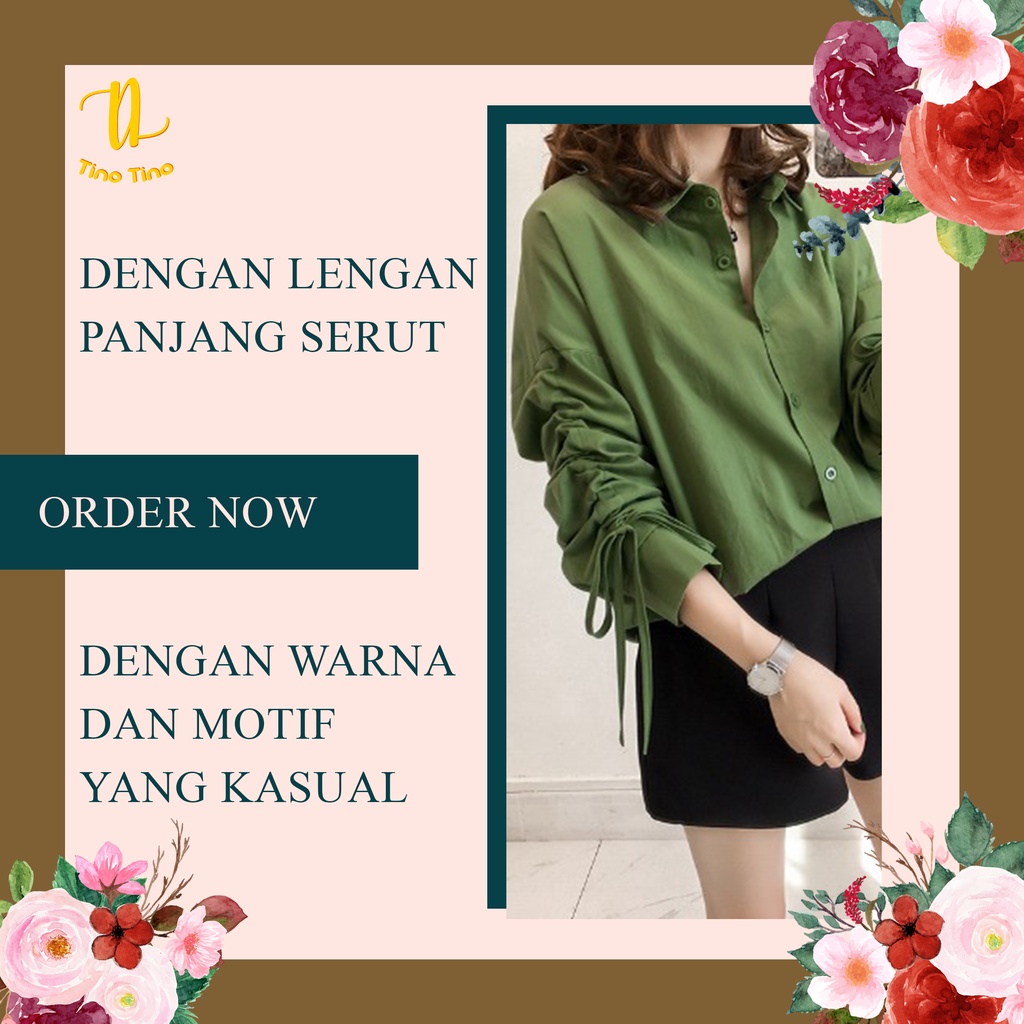 CJWT-03S TINO TINO WOMEN BLOUSE KOREAN TOP LONG SLEEVES DRAWSTRING / KEMEJA WANITA POLOS LENGAN PANJANG SERUT KASUAL