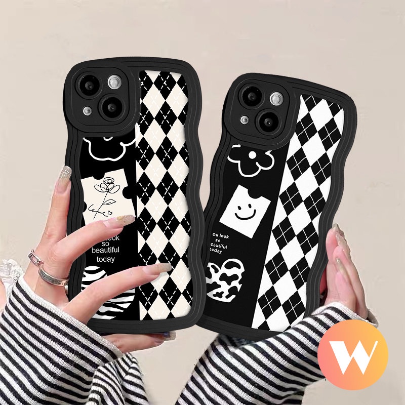 Wavy Edge Soft Case For Infinix Hot 12i 10s 9 8 20s 10 10Lite 12 Pro 20 11s Note 10 Pro 12 G96 Smart 5 6 4 Plus Hot 9 11 10 12 Play Checkerboard Flower Smile Art Gallery Cover