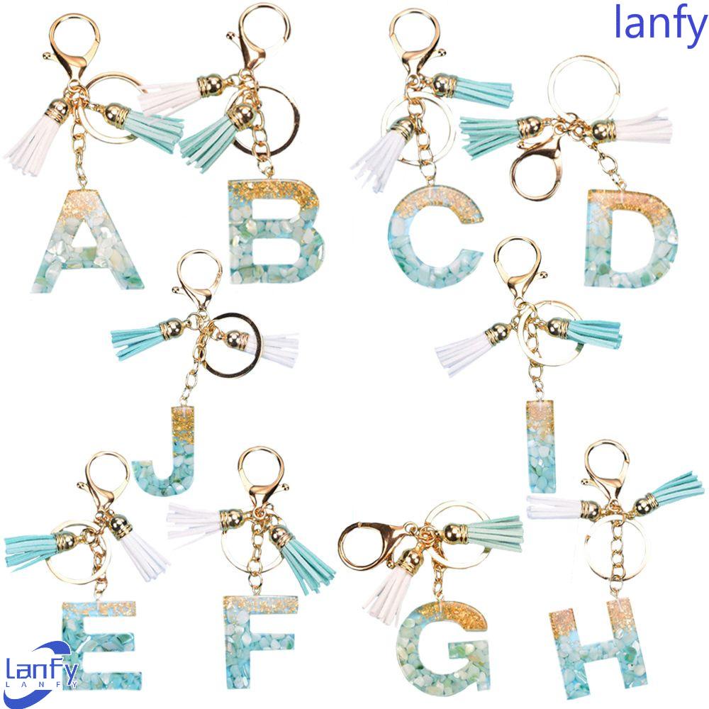 Lanfy 26huruf Gantungan Kunci Wanita Hadiah Lucu Indah Initial Letter Jewelry Car Keyring Dengan Rumbai Liontin Kristal Alfabet Key Chain