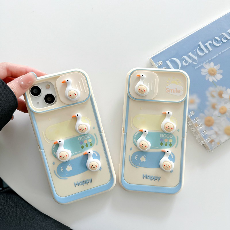 Push Window &amp; Holder Smile Duck Doll Soft Silicon Case HP iP iPhone 14 + Plus 12 13 Pro Max 11 Matte FTD Casing Apple