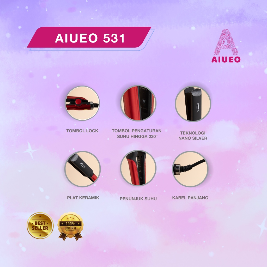 [GARANSI 18 BLN] - AIUEO Catokan Curly and Hair Straightener Alat Catok Meluruskan dan Keriting Rambut 531 Temperatur Suhu Ionik Low Watt Catok Professional Hair Straightener