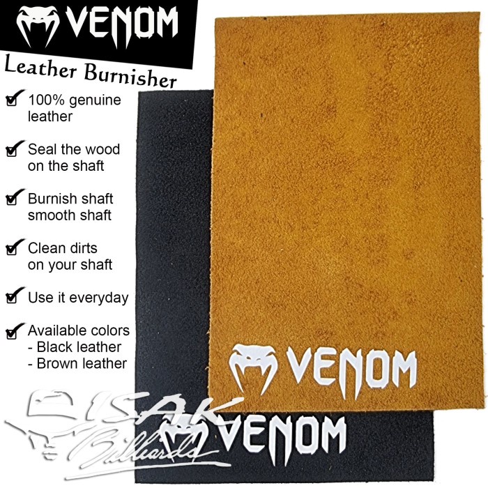 Venom Leather Shaft Burnisher - Cue Tool Kulit Poles Stick Billiard - Black Leather