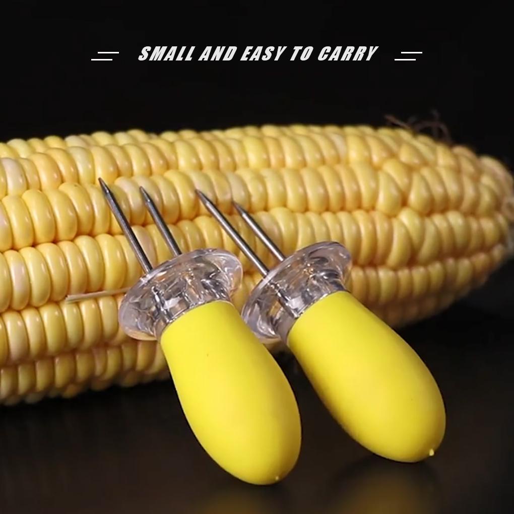 2pcs Garpu Jagung BBQ Tusuk Stainless Jagung Corn On The Cob Tusuk Buah Garpu Outdoor Barbecue Tool