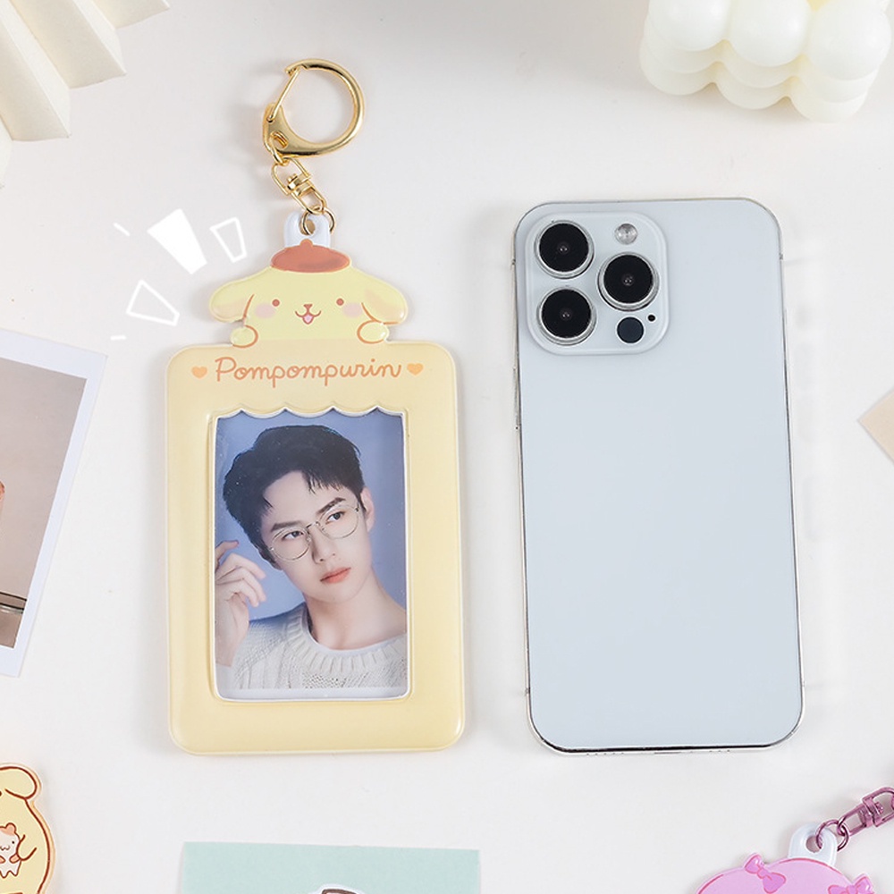 Sanrio Foto Kartun Case Dengan Gantungan Kunci/Set ID Tahan Debu Dan Rontok Anjing Lucu/Tempat Penyimpanan Kartu Makan &amp; Kartu ID Card Siswa Folder Tas Liontin