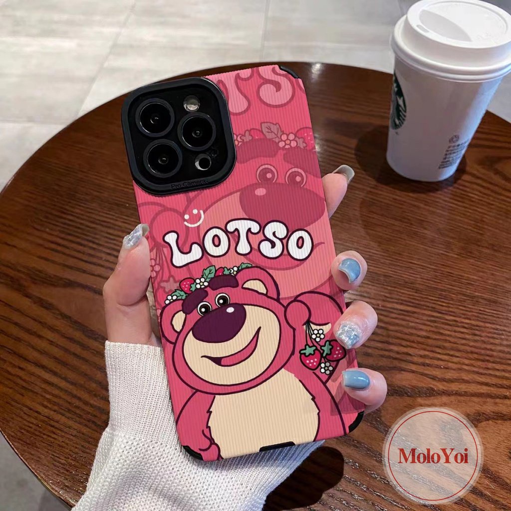 Kartun Lucu Manyo Strawberry Bear Phone Case Kompatibel Untuk iPhone 14 Pro Max11 12 13 7 8 Plus X XR XS MAX 7Plus Tekstur Kulit Mewah Silicon Lembut Lovely Shockproof Cover