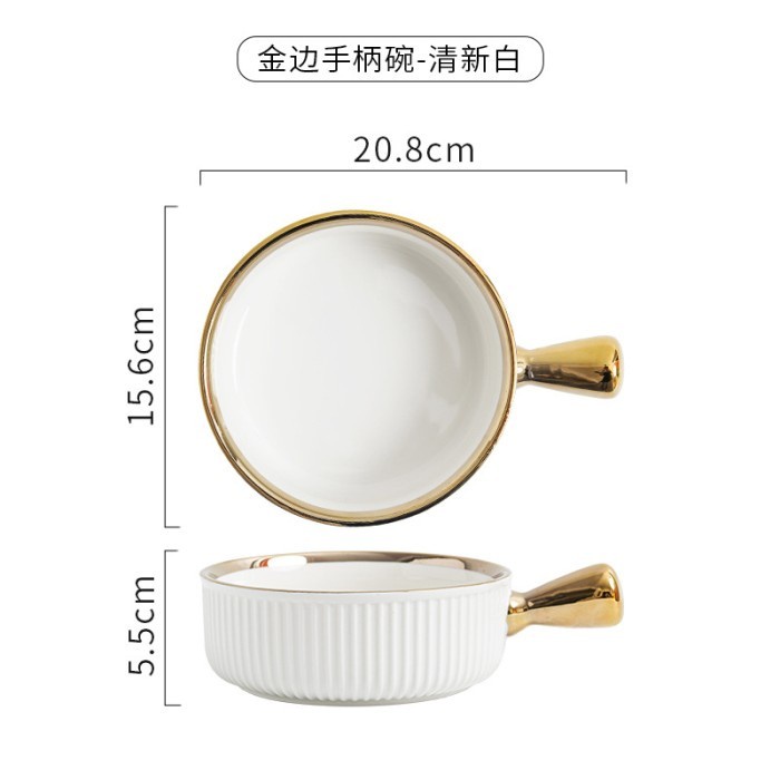 Mangkok Gagang Keramik / Mangkok Salad / Handle bowl - Putih - Putih