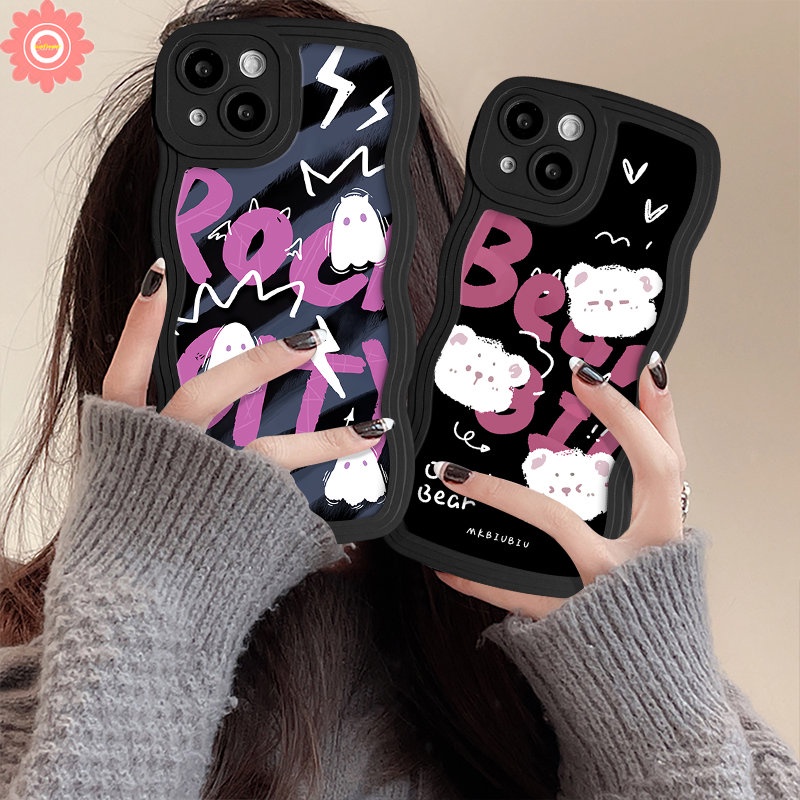 For Infinix Smart 4 6 5 Plus Hot 10 20 9 11s 10s 12i 10Lite 20s 8 12 Pro Hot 11 9 10 12 Play Note 12 G96 10 Pro Cartoon Bear Letter Cute Ghost Little Monster Wavy Edge Soft Case