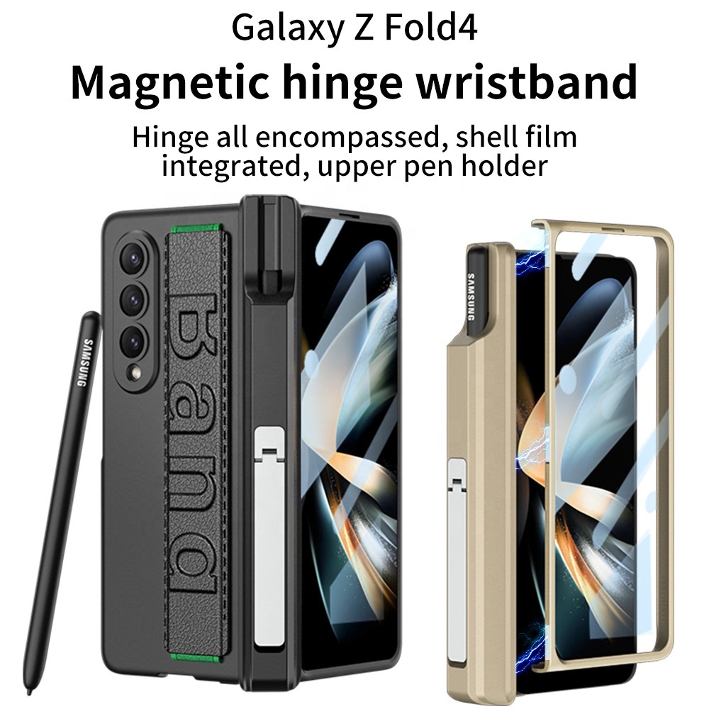 Folding Phone Case For Samsung Z Fold 4 - Fold 3 Case With Bracket Magnetic Wristband Holder Hinge