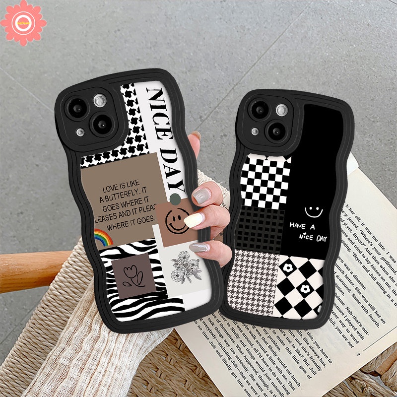 Untuk Redmi 10C 12C 9A 10A 9C 9a1 9T 10 A1+Note11 8 9 11s 9s 10s 10 Pro Mi 11T Pro POCO X3 NFC Pro M3 Houndstooth Smiley Pola Berlian Kisi Splicing Lembut Bergelombang Tepi Case