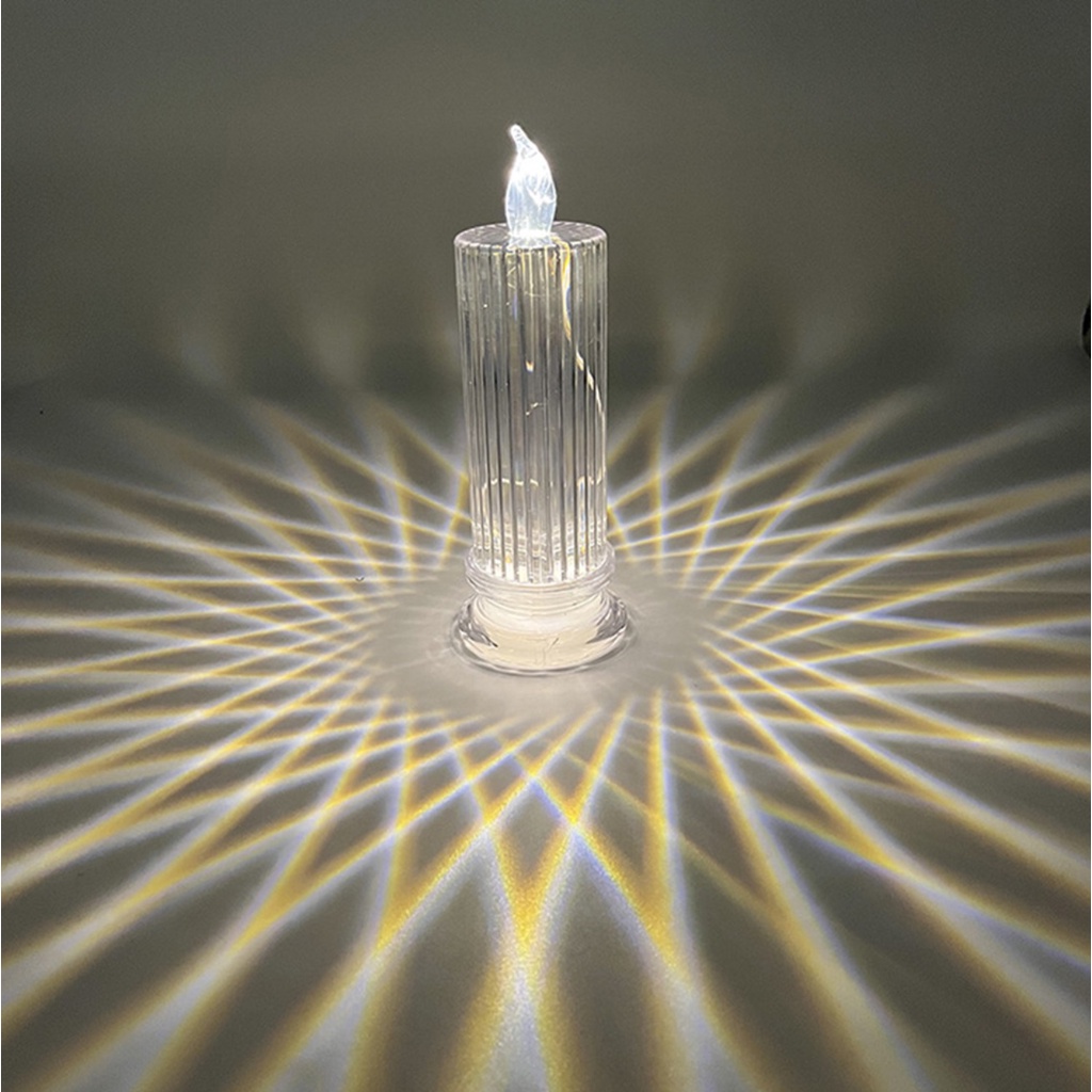 Lilin Akrilik Kristal Proyeksi Elektrik LED Besar 6.3 x 18.3cm (Dengan Tatakan) Smokeless Tanpa Asap Dekorasi Rumah