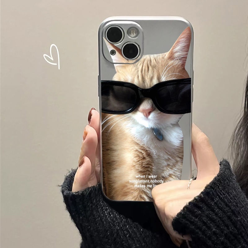 IPHONE Soft Electroplate Phone Case Kompatibel Untuk Iphone11 14 13 12 Pro XS Max XR X8 7 6S Plus Kacamata Hitam Mini Casing Kucing TPU Silikon Shockproof Cover