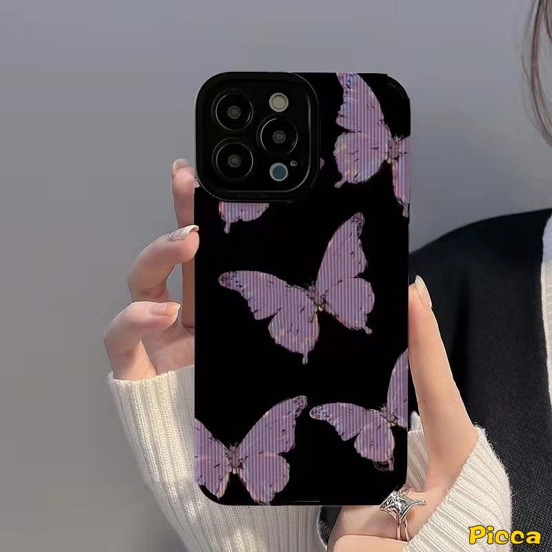 IPHONE Casing Ponsel Kupu-Kupu Retro Tekstur Kulit Mewah Kompatibel Untuk Iphone11 12 13 14 Pro MAX XR 7 8 Plus X XS MAX 7Plus INS Fashion Fantasy Butterfly Shockproof Tpu Soft Cover