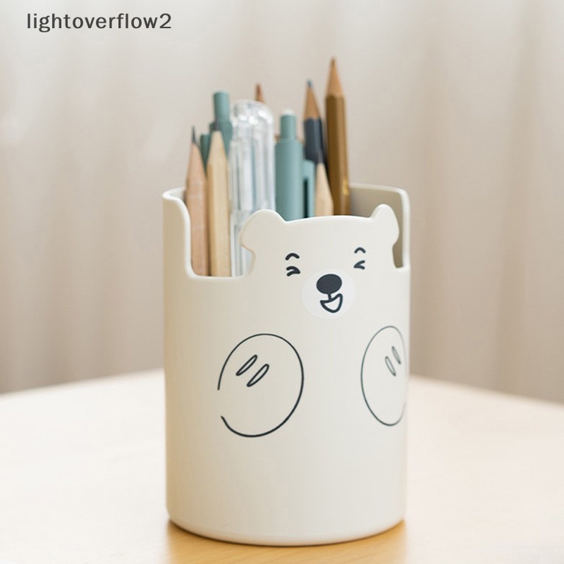 [lightoverflow2] Lucu Kartun Beruang Tempat Pulpen Bulat Desktop Kosmetik Kuas Bibir Kotak Penyimpanan Kapasitas Besar Pena Organizer Alat Tulis Sekolah [ID]